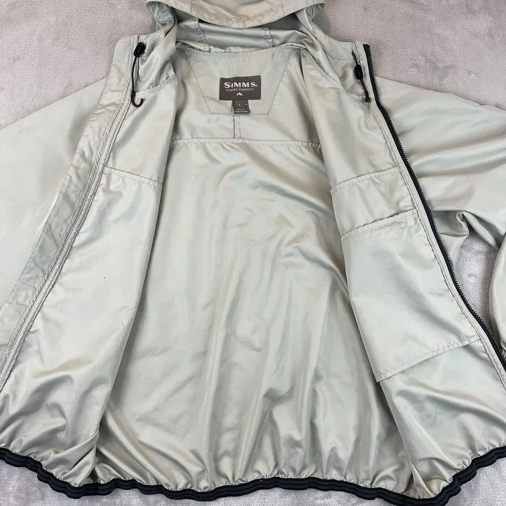 Simms Fishing‎ Jacket Men Large Beige Full Zip Hooded Windbreaker Elastic Waist - Picture 9 of 16